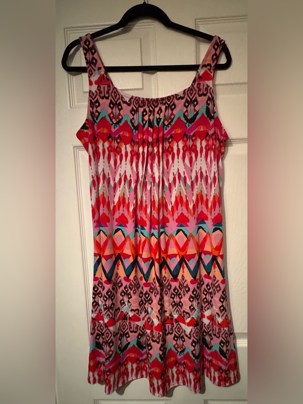 Glamour Sz 14 Multicolor Aztec Print Midi Dress in Pinks & Teals
